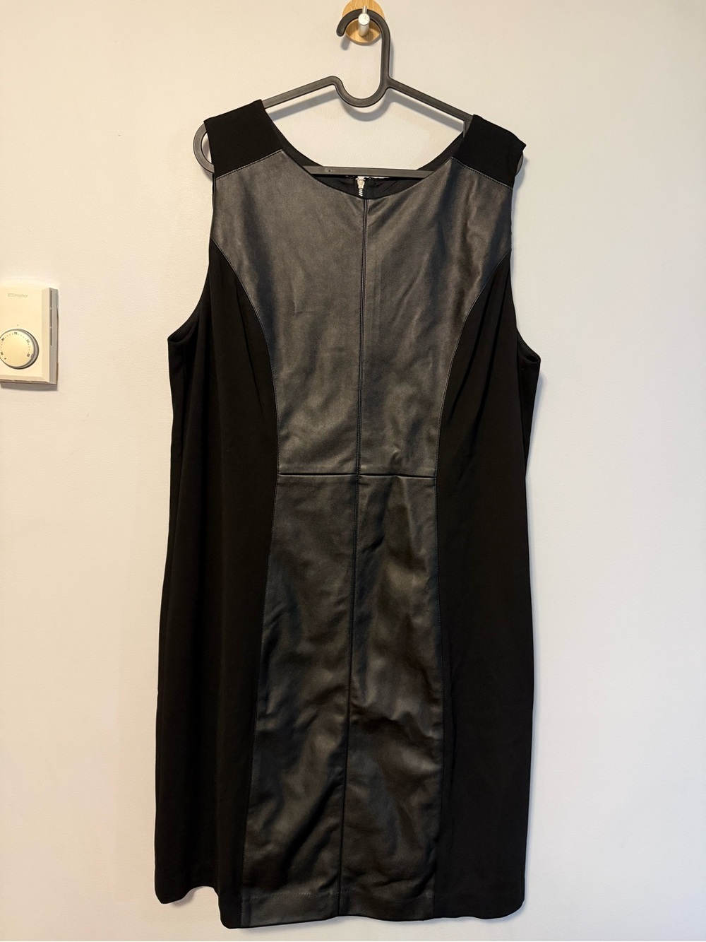 Laura Black Faux Leather Paneled Sleeveless Dress Size 14 NWT
